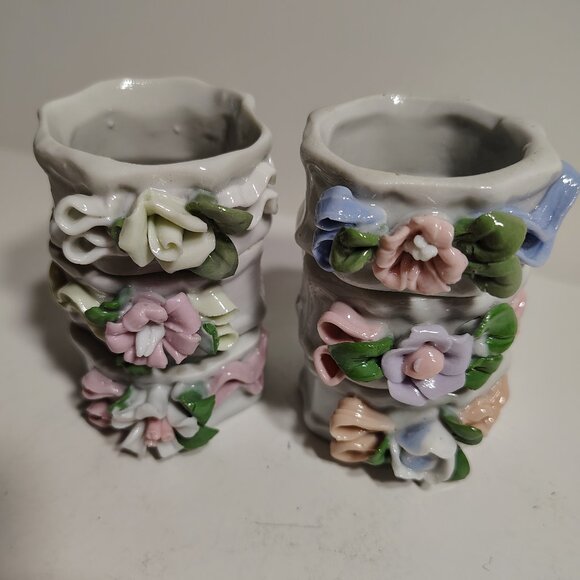 Vintage Victorian Hand Painted Porcelain Napkin Rings Decor Floral Rose Set of 6 - Picture 3 of 7